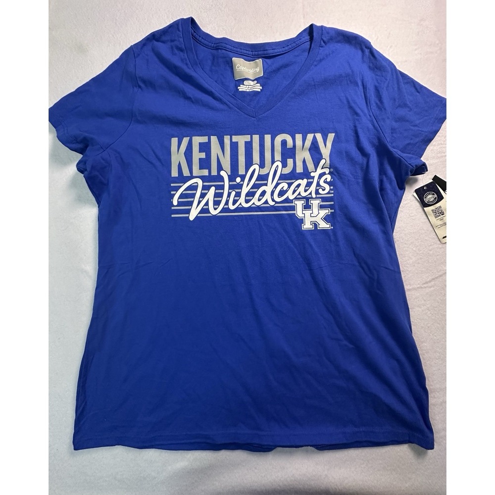Captivating Women's XL Blue V-Neck T-Shirt University of Kentucky Wildcats